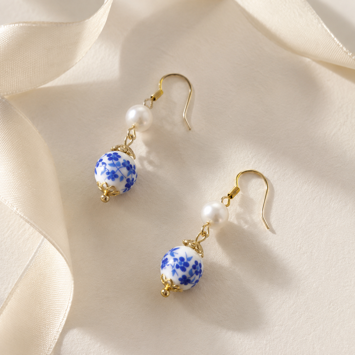 Blue Porcelain Clip-On Earrings