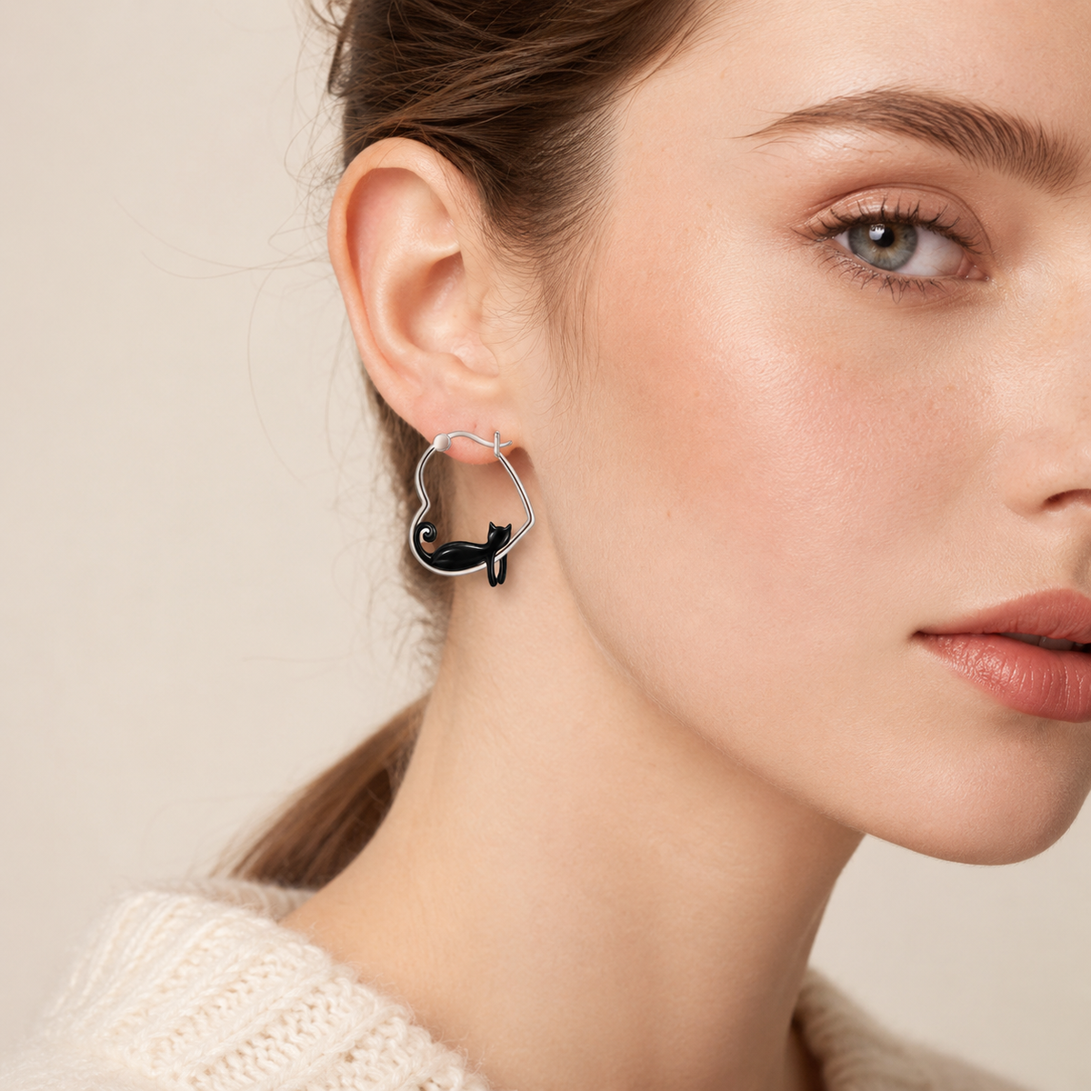 Enamel Cat Hoop Earrings