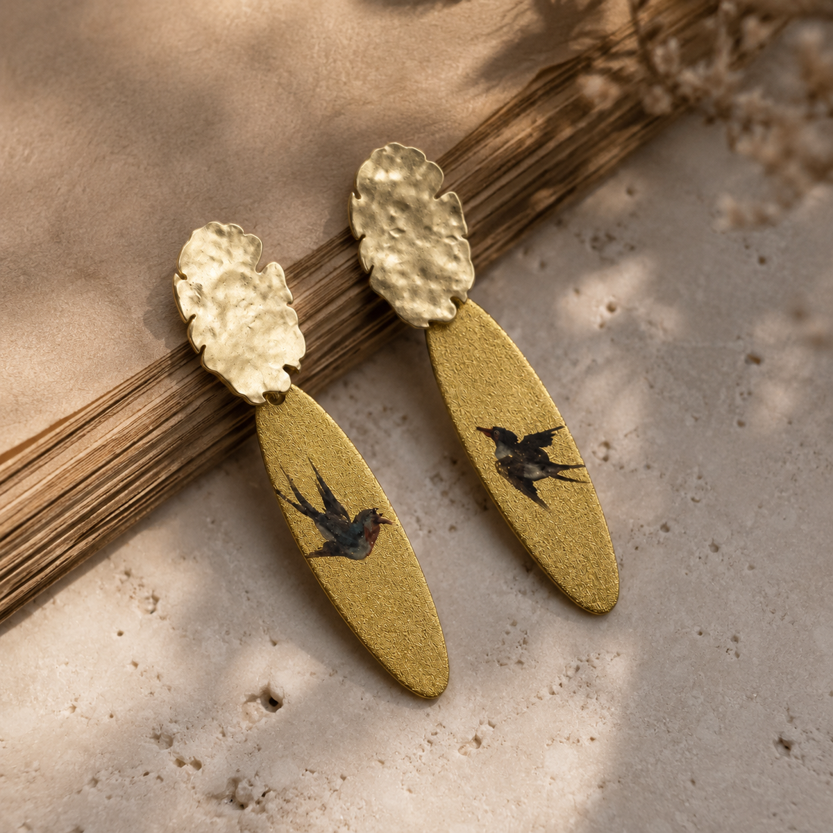 Hand-Painted Flying Swallow Earrings