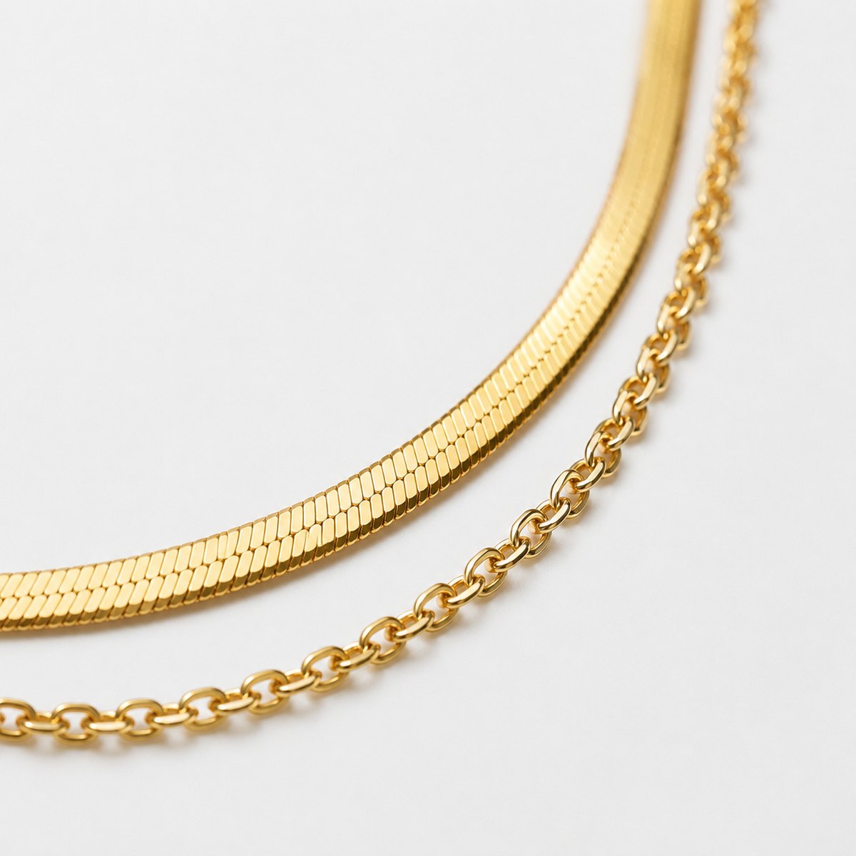 Layered Thin Choker with Wave Necklace