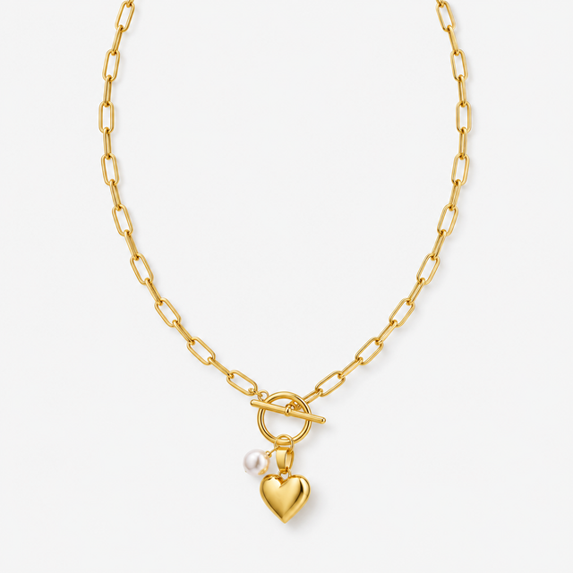 Pearl Heart Paperclip Necklace
