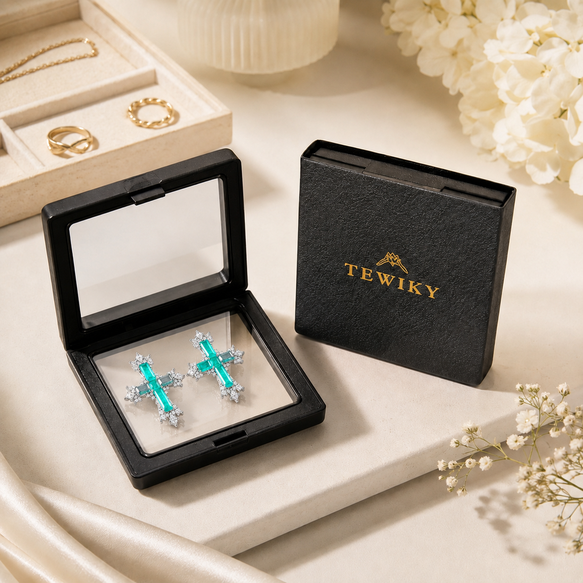 Paraiba Cross Stud Earrings