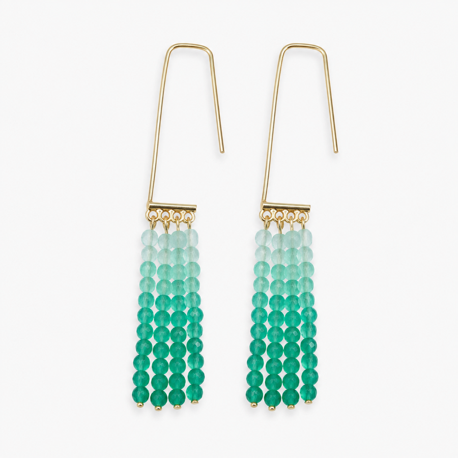 Gradient Green Natural Agate Tassel Earrings