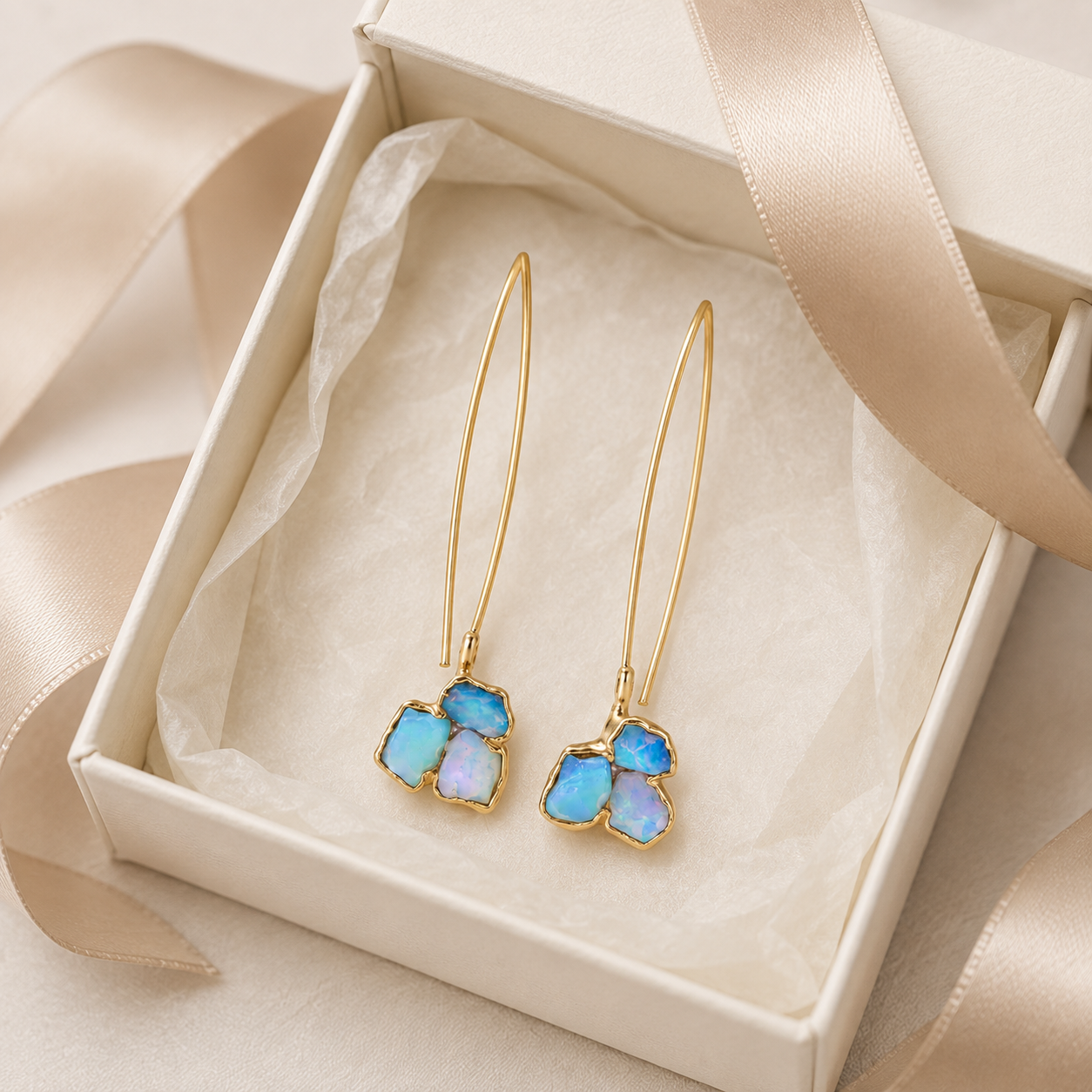 Raw Australian Opal Cluster Earrings