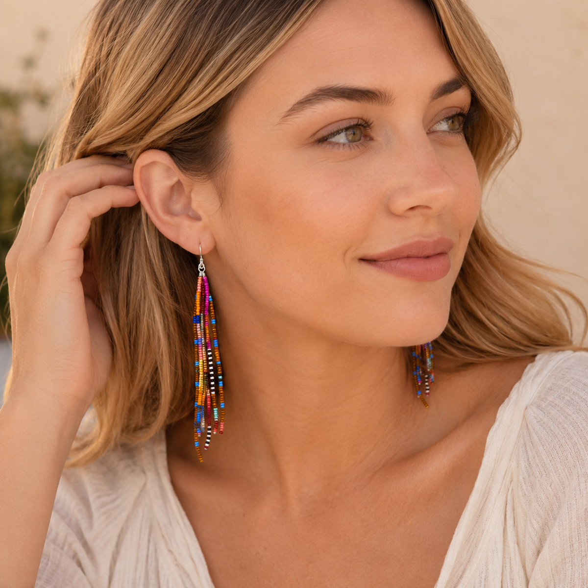 Colorful Boho Beaded Tassel Earrings