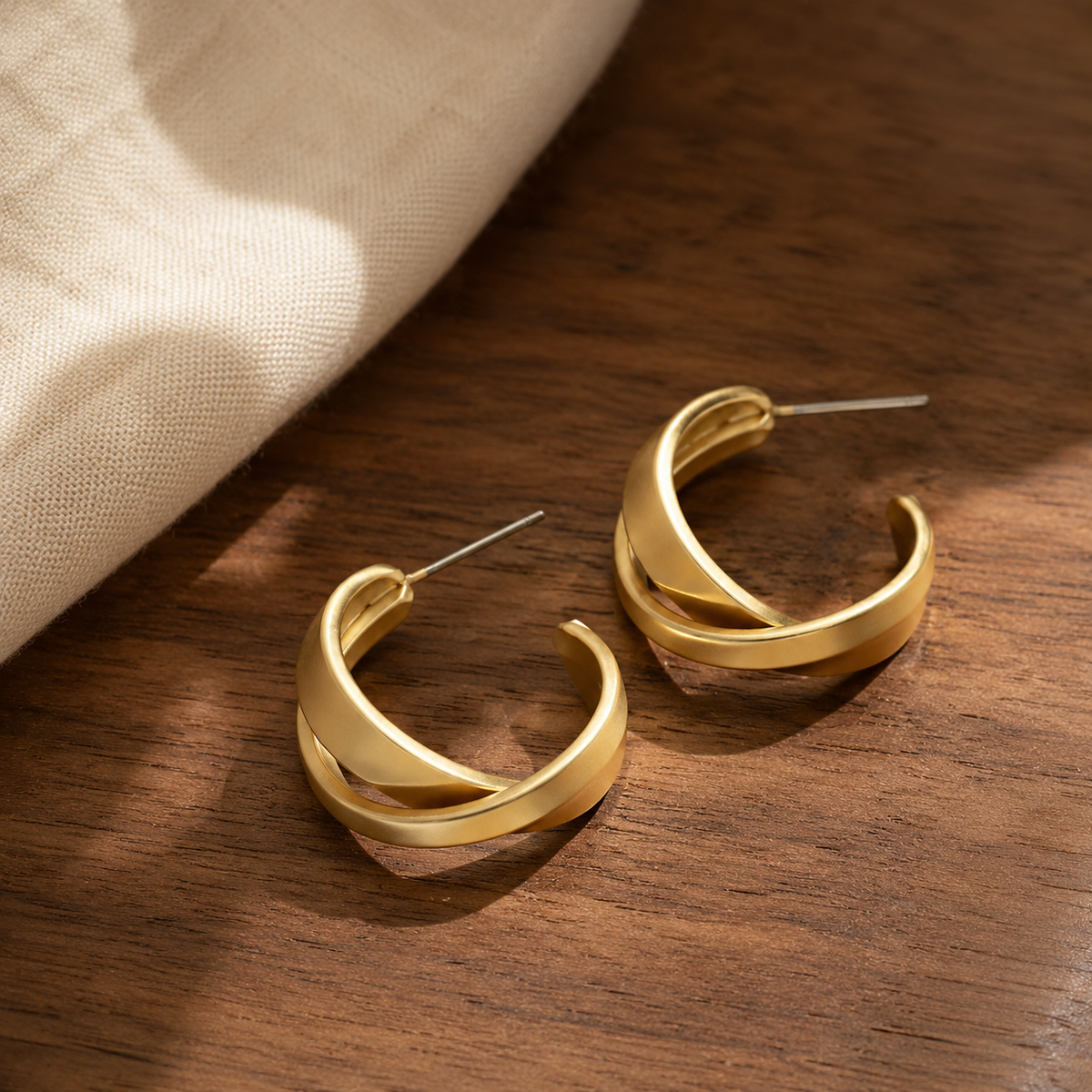 Gold Twist Cross Stud Earrings