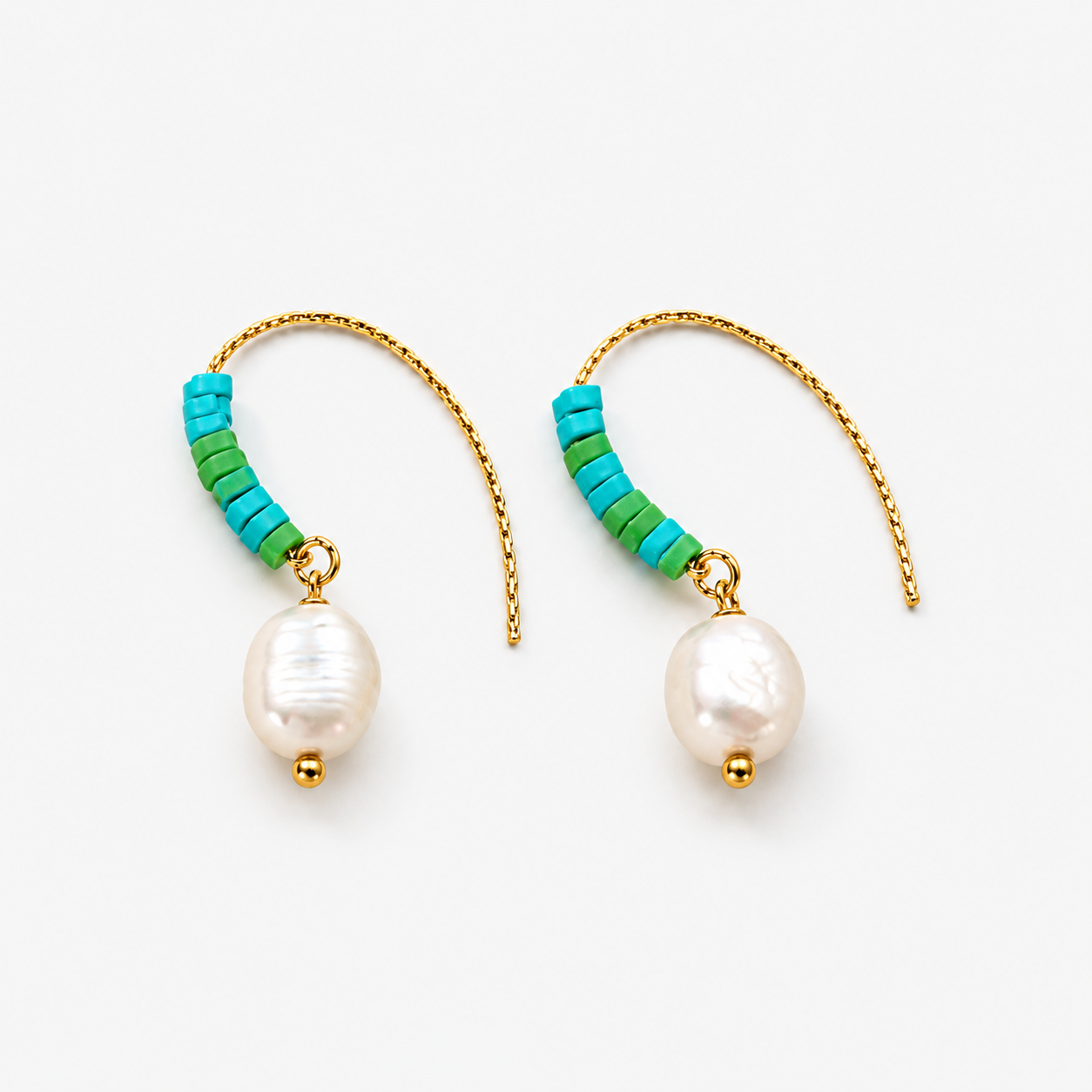 Green Stone Pearl Hoop Earrings