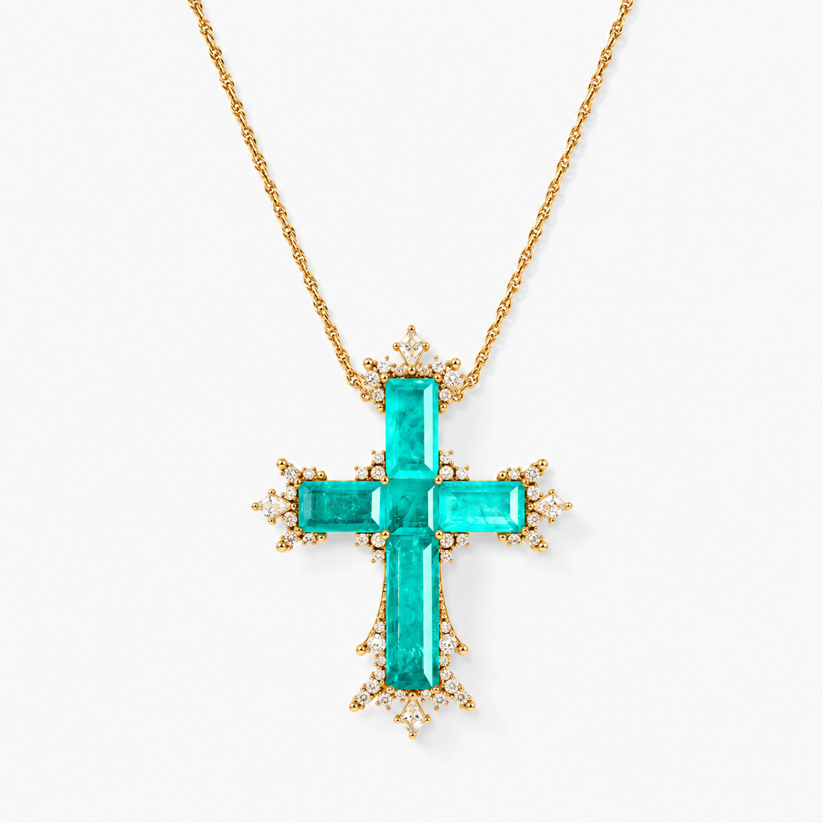 Large Paraiba Cross Pendant Necklace