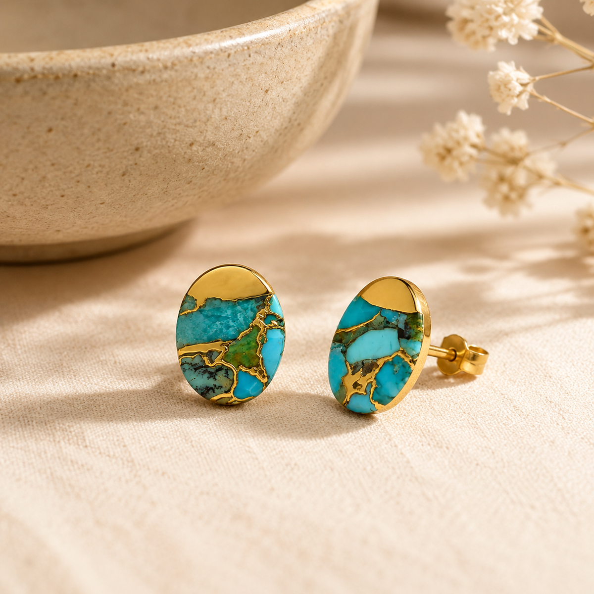 Oval Turquoise Stud Earrings