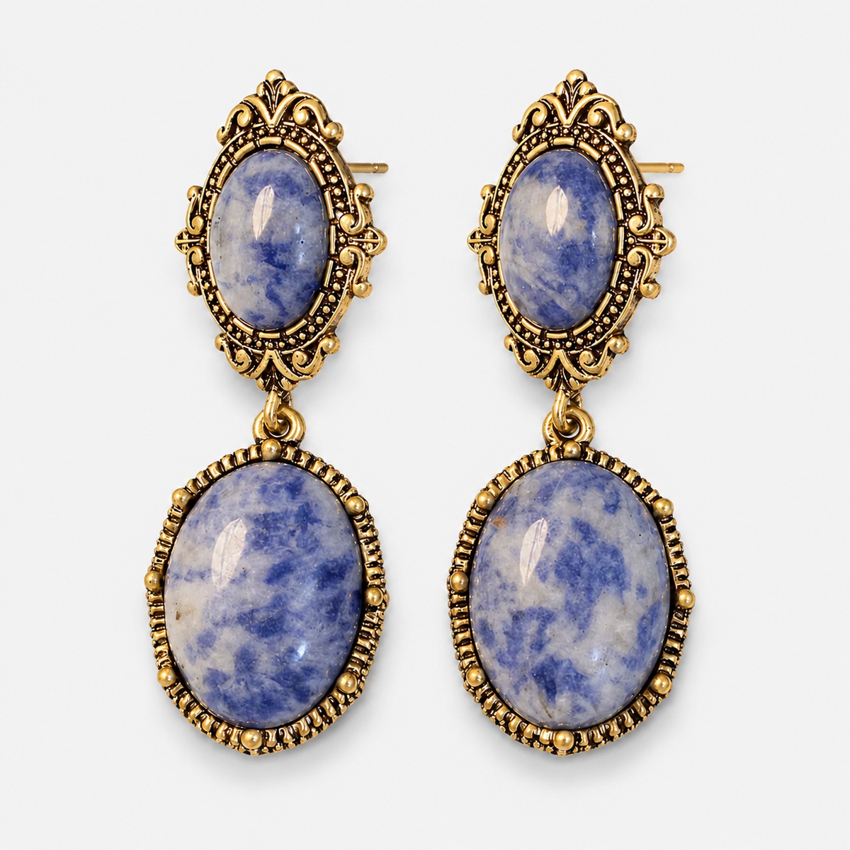 Vintage Blue Porcelain Statement Earrings