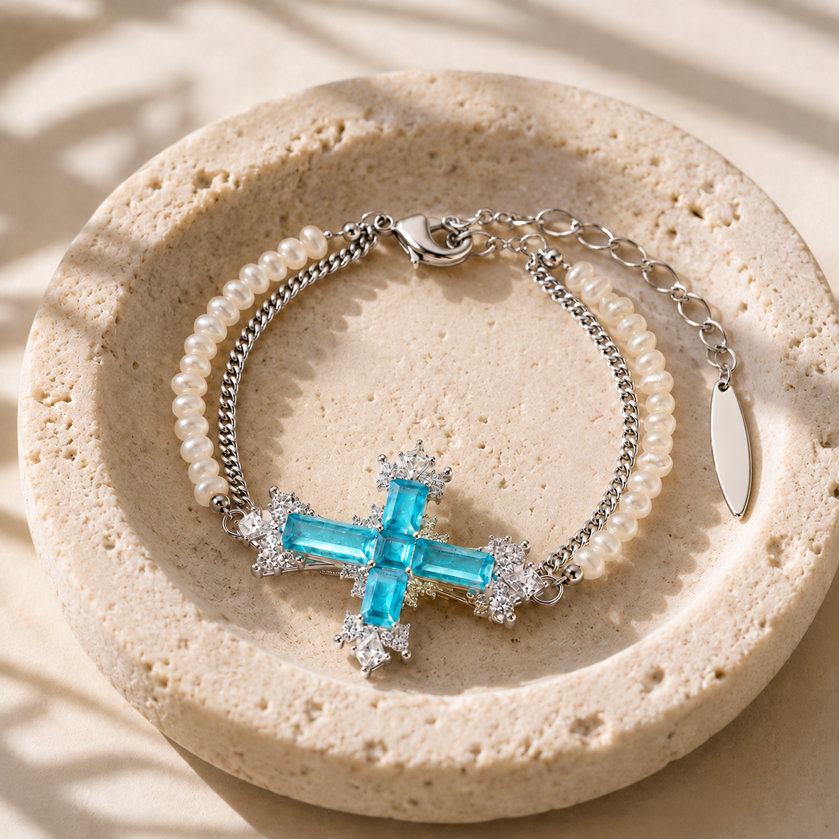 Freshwater Pearl Paraiba Cross Bracelet