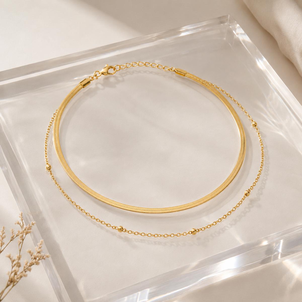 Layered Snake Beaded Chain Necklace