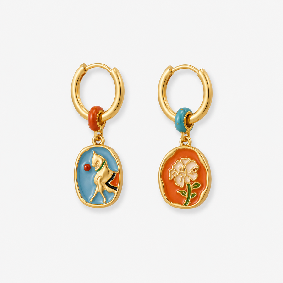 Horse Floral Hoop Earrings