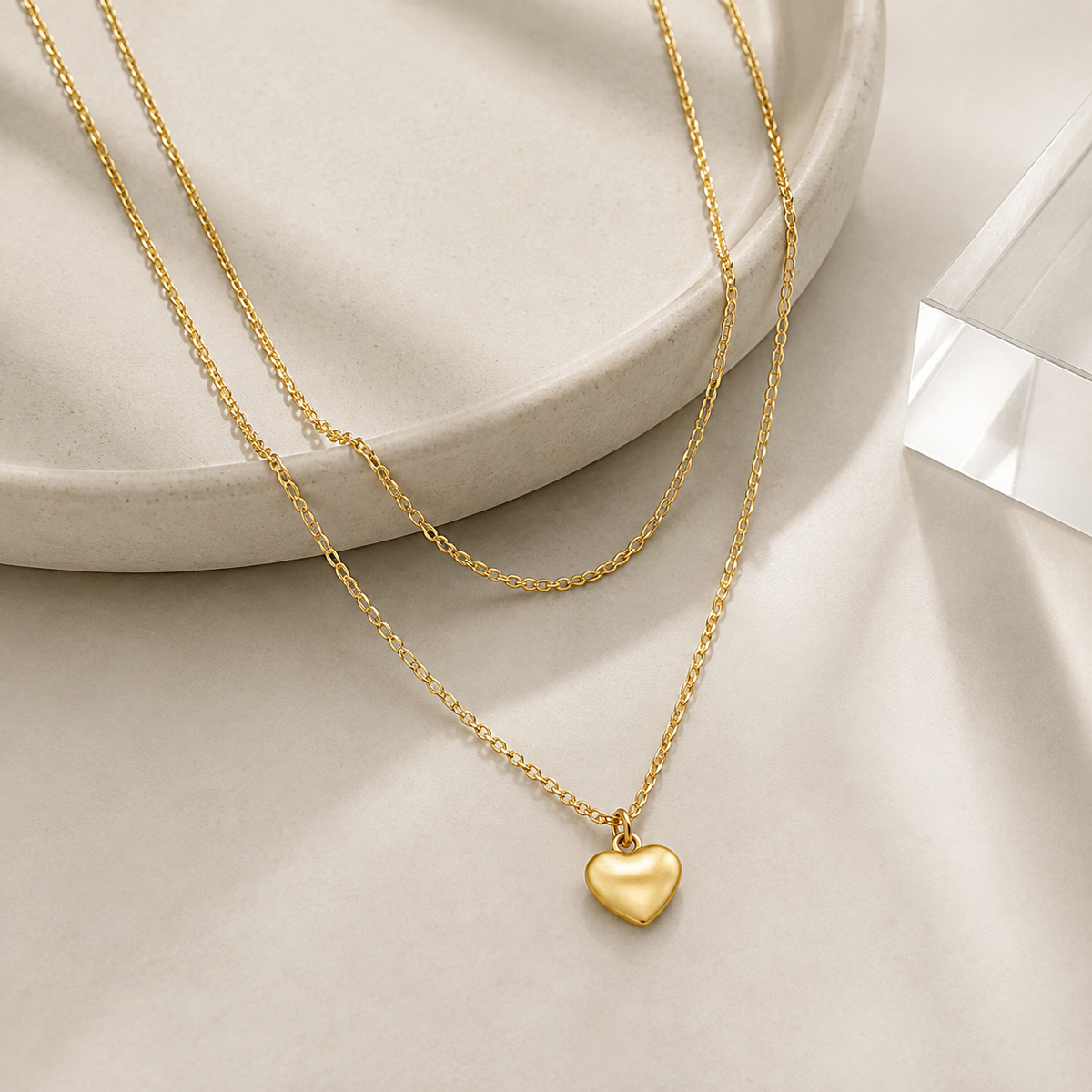 Layered Choker with Puffed Heart Pendant Necklace