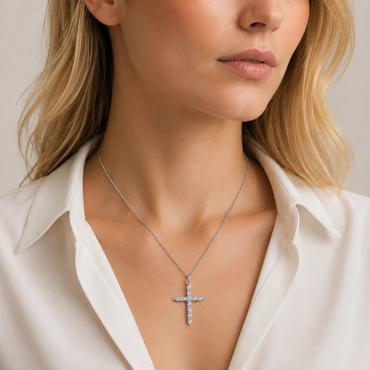 Large CZ Cross Pendant Necklace
