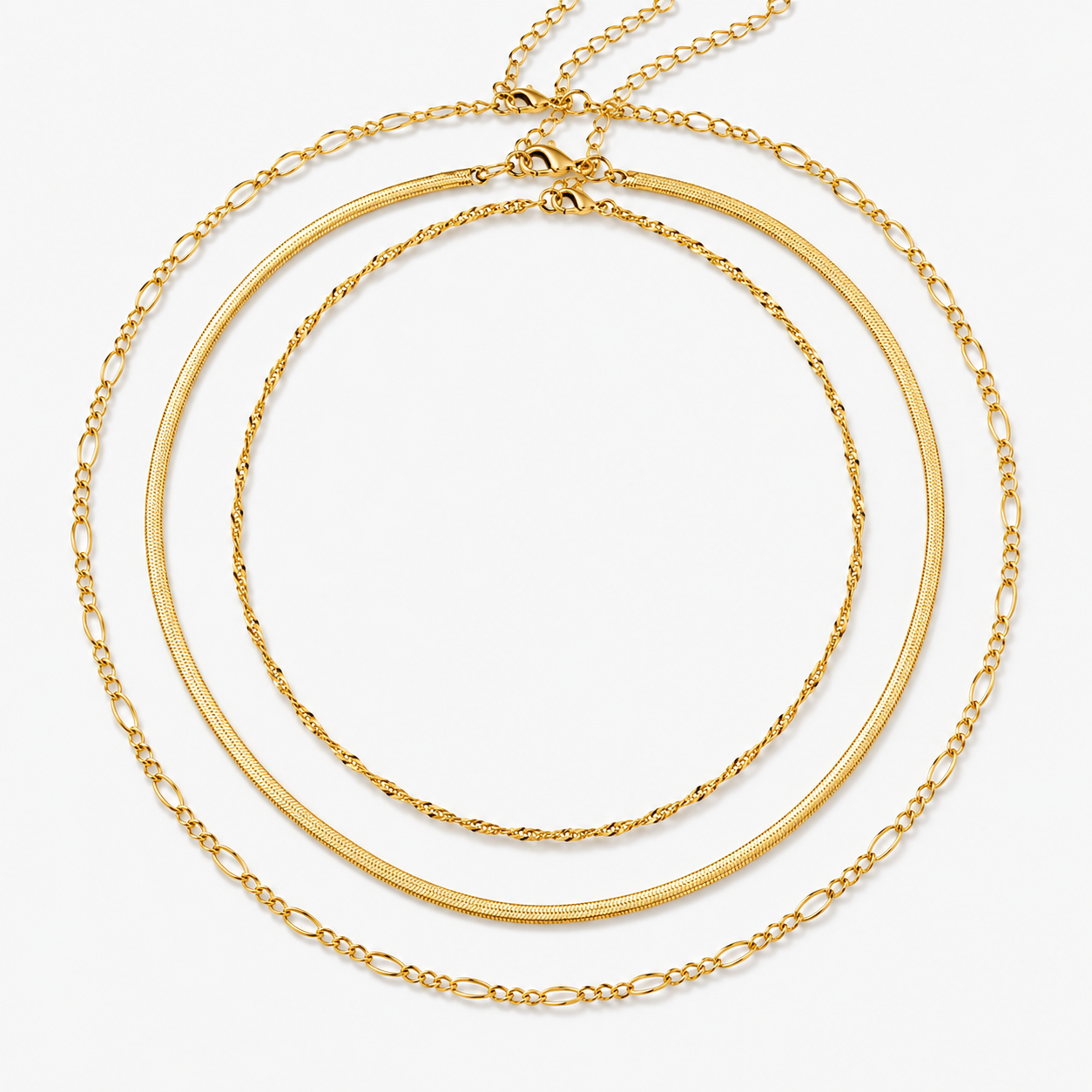 Multi-Layered Wave & Snake & Figaro Chain Necklace