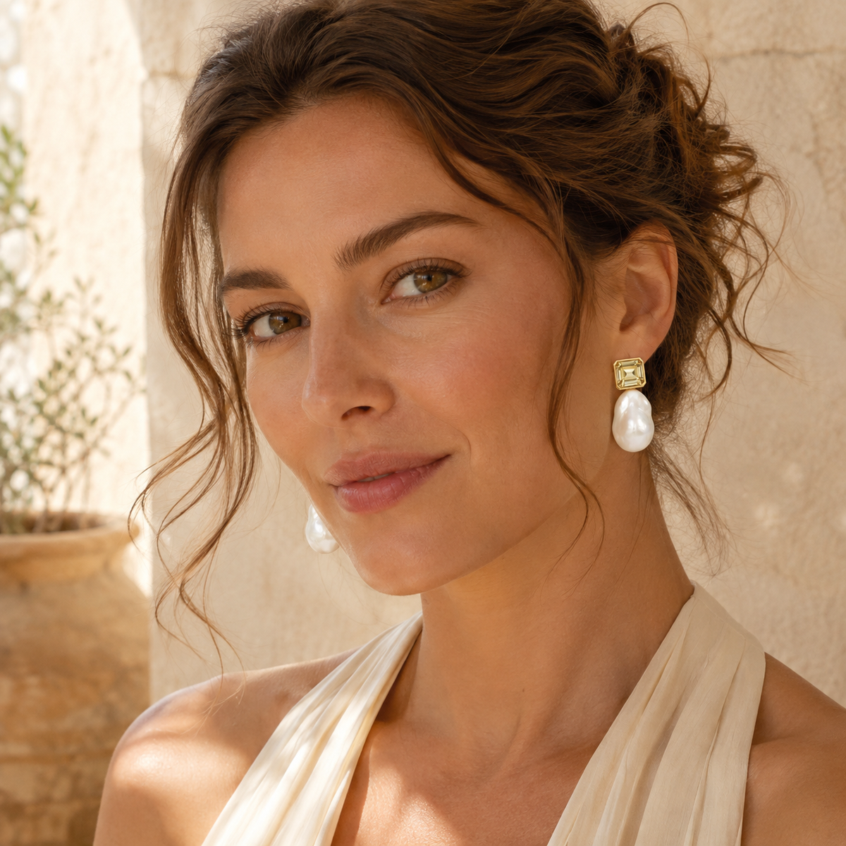 Colorful Gemstone Baroque Pearl Earrings