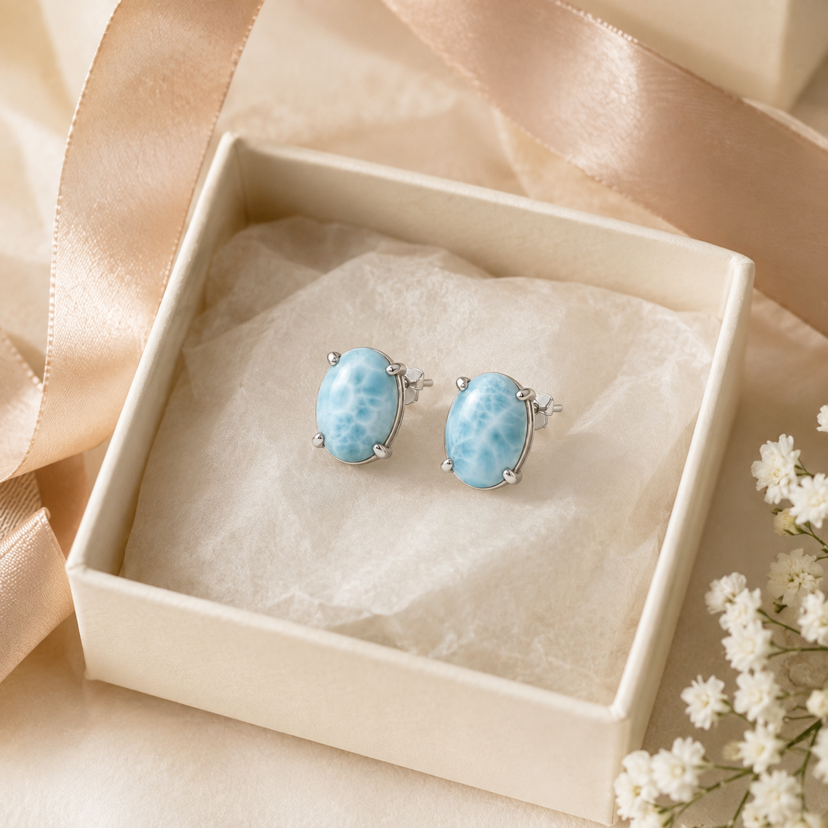 Natural Larimar Stud Earrings
