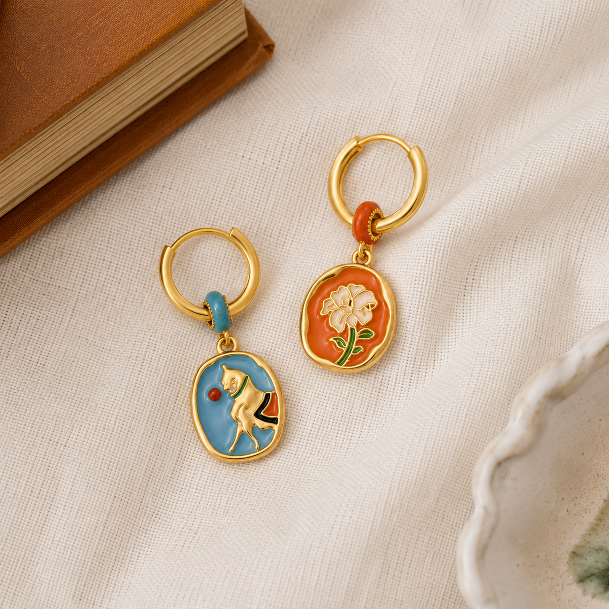Horse Floral Hoop Earrings