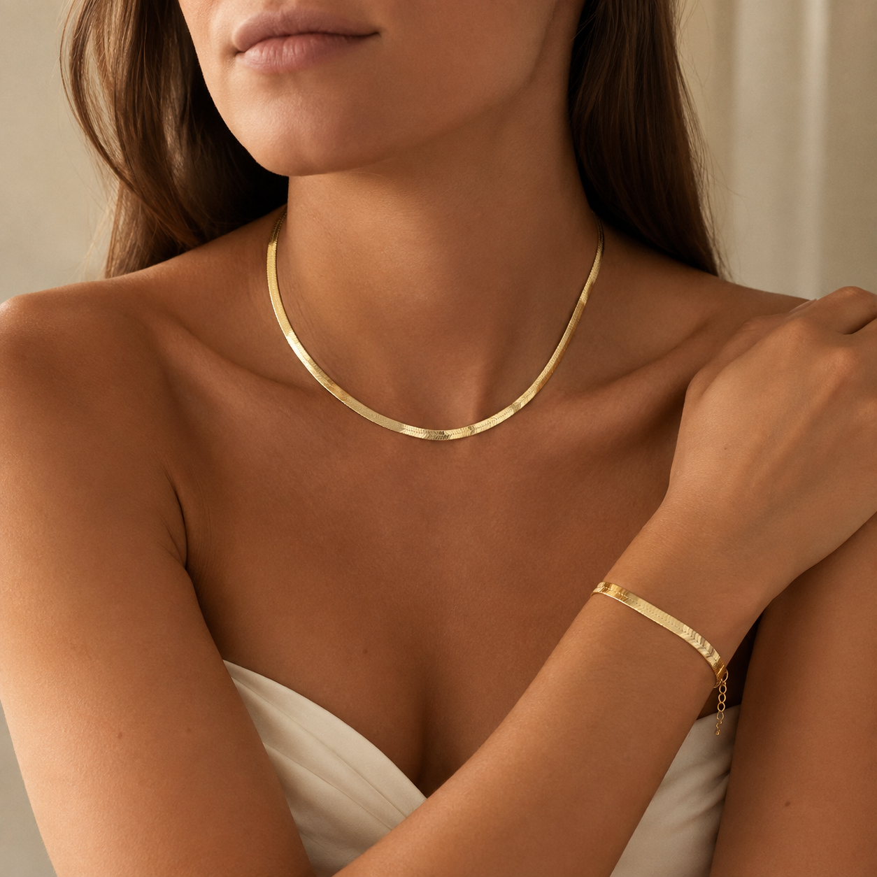 Flat Snake Necklace with Bracelet Set