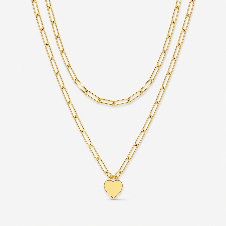Layered Paperclip Heart Necklace