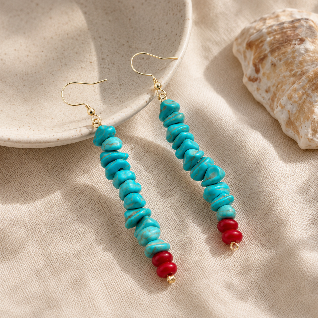 Turquoise Red Agate Beaded Earrings