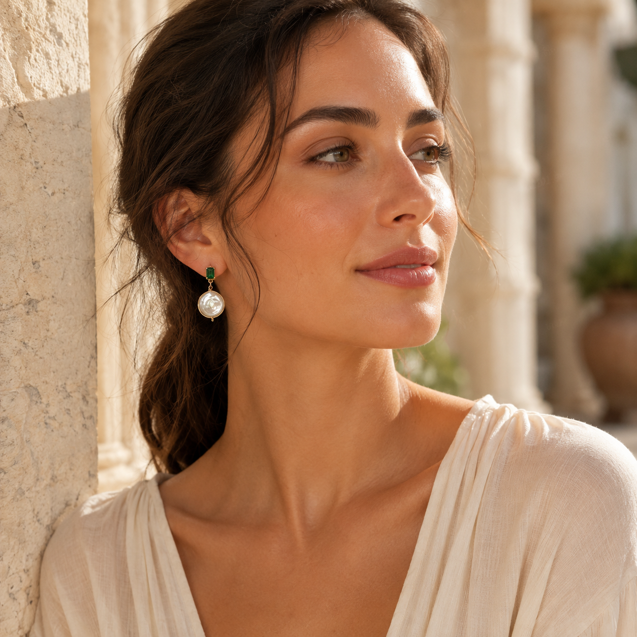 Emerald Baroque Pearl Drop Earrings