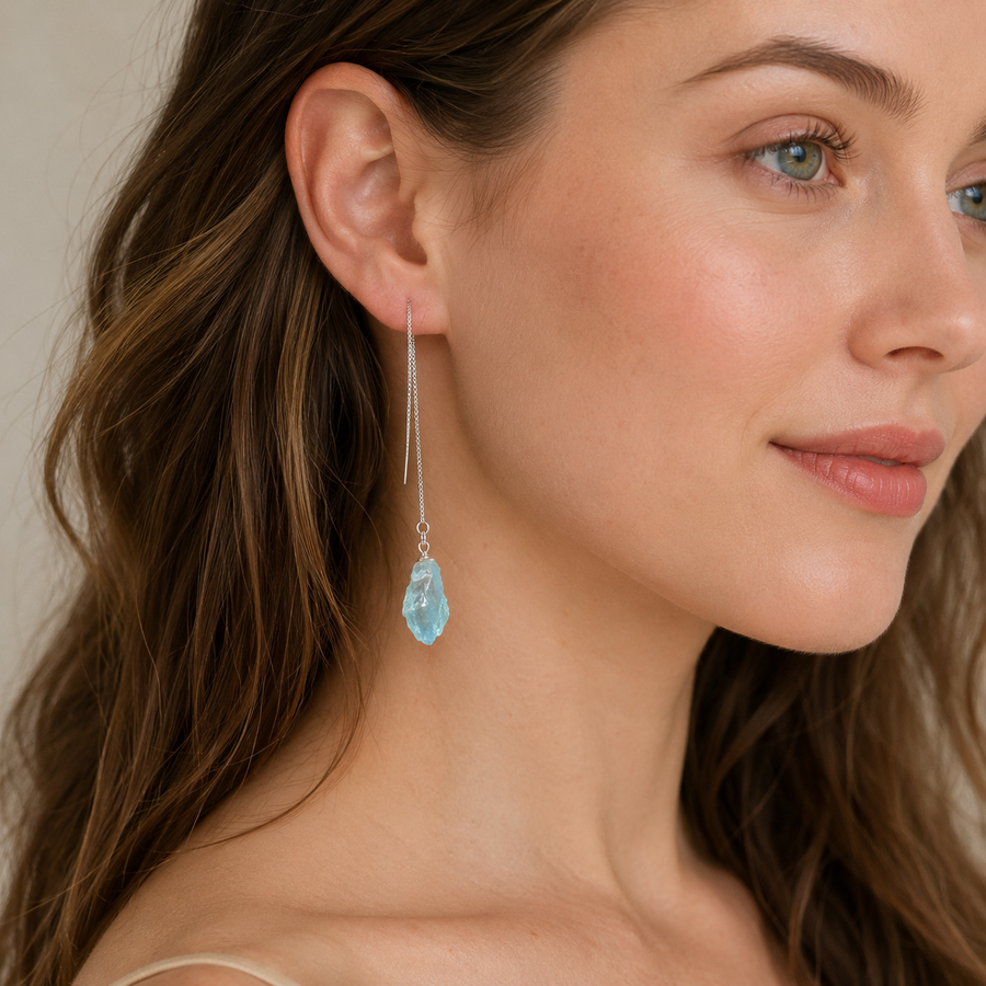 Raw Aquamarine Threader Earrings