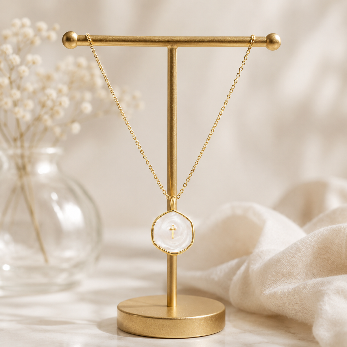 Tewiky 14K Gold Plated Cross Necklace for Women