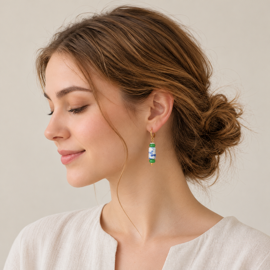 Handmade Blue White Porcelain Earrings