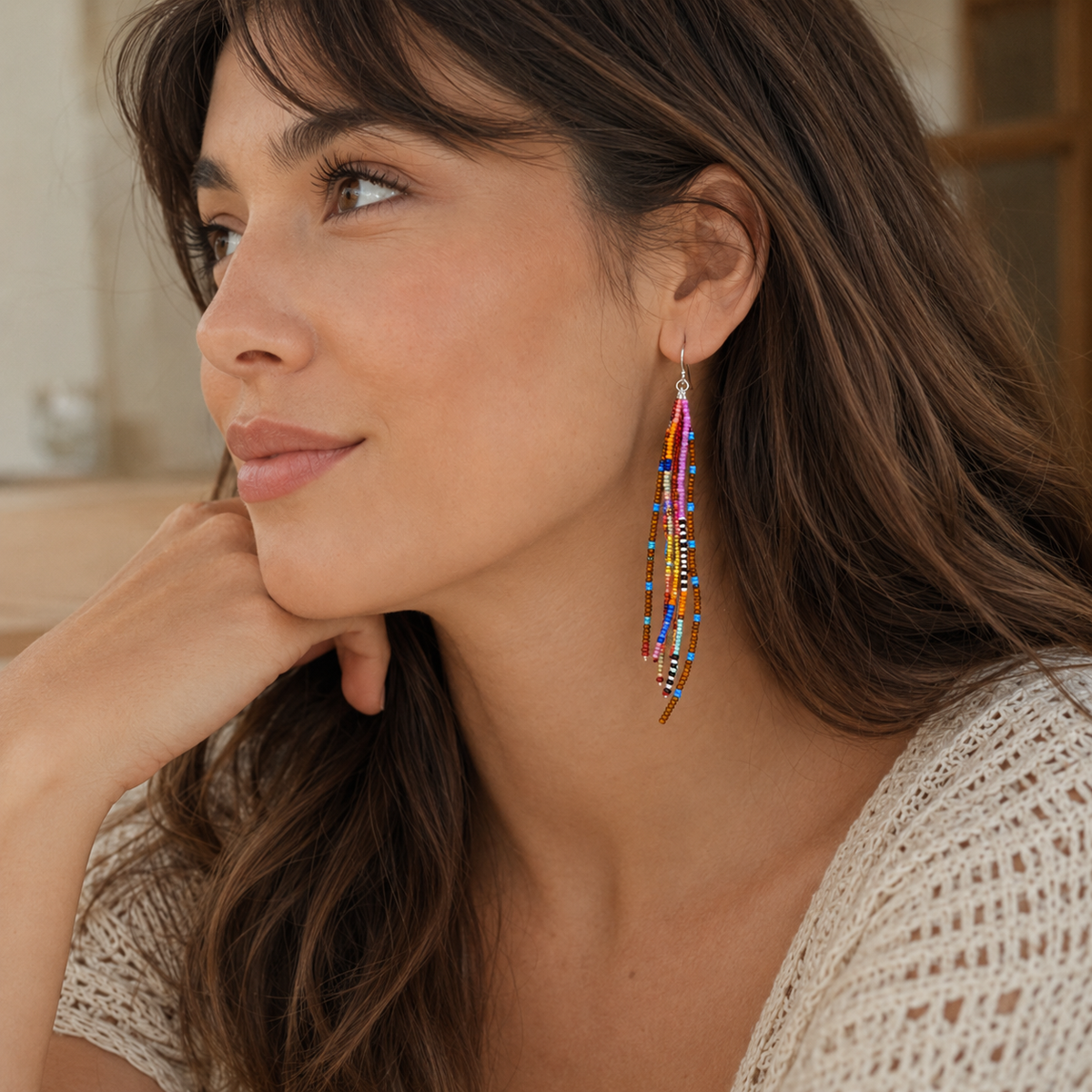 Colorful Boho Beaded Tassel Earrings