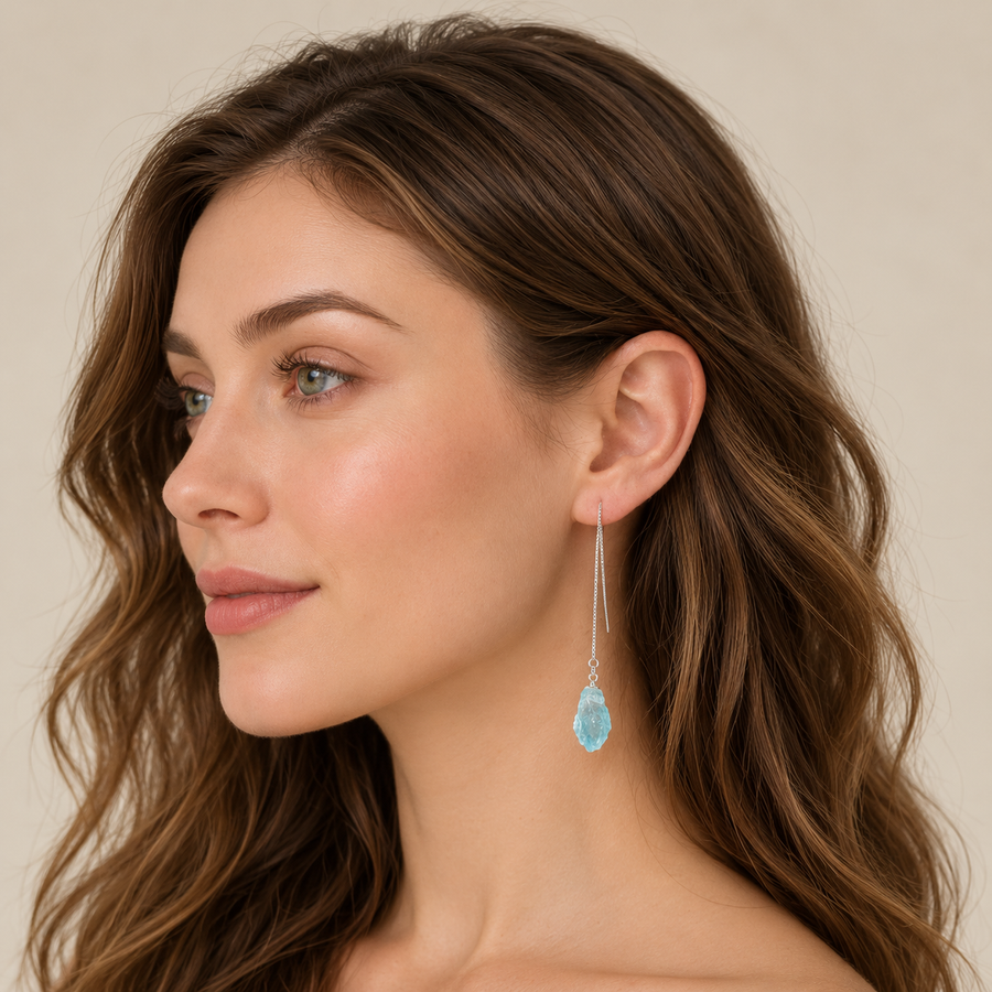 Raw Aquamarine Threader Earrings