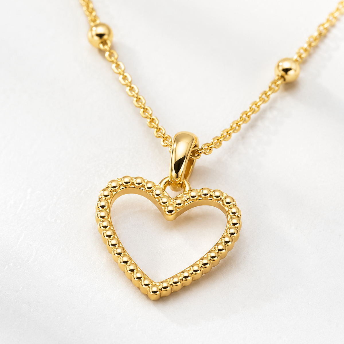 Beads Chain with Open Heart Pendant Necklace