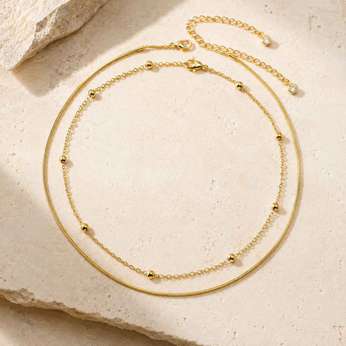 Layered Beaded Chain Necklace