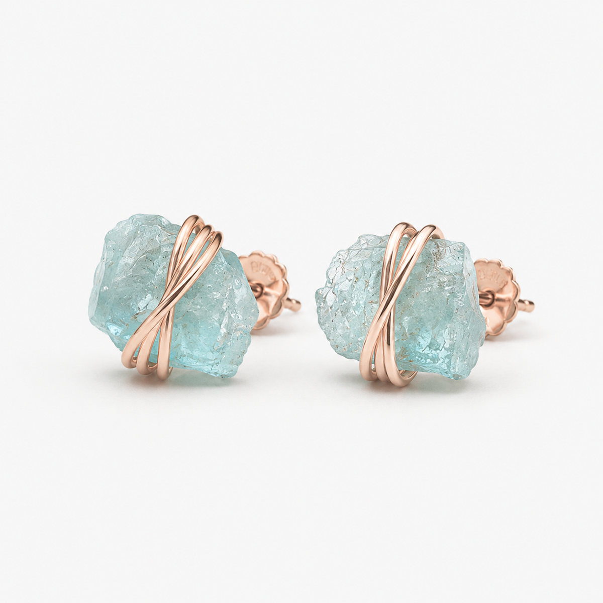 Raw Aquamarine Stud Earrings