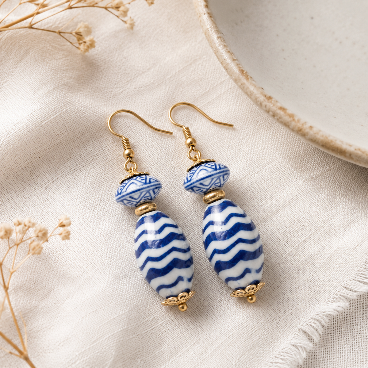 Blue White Porcelain Drop Earrings