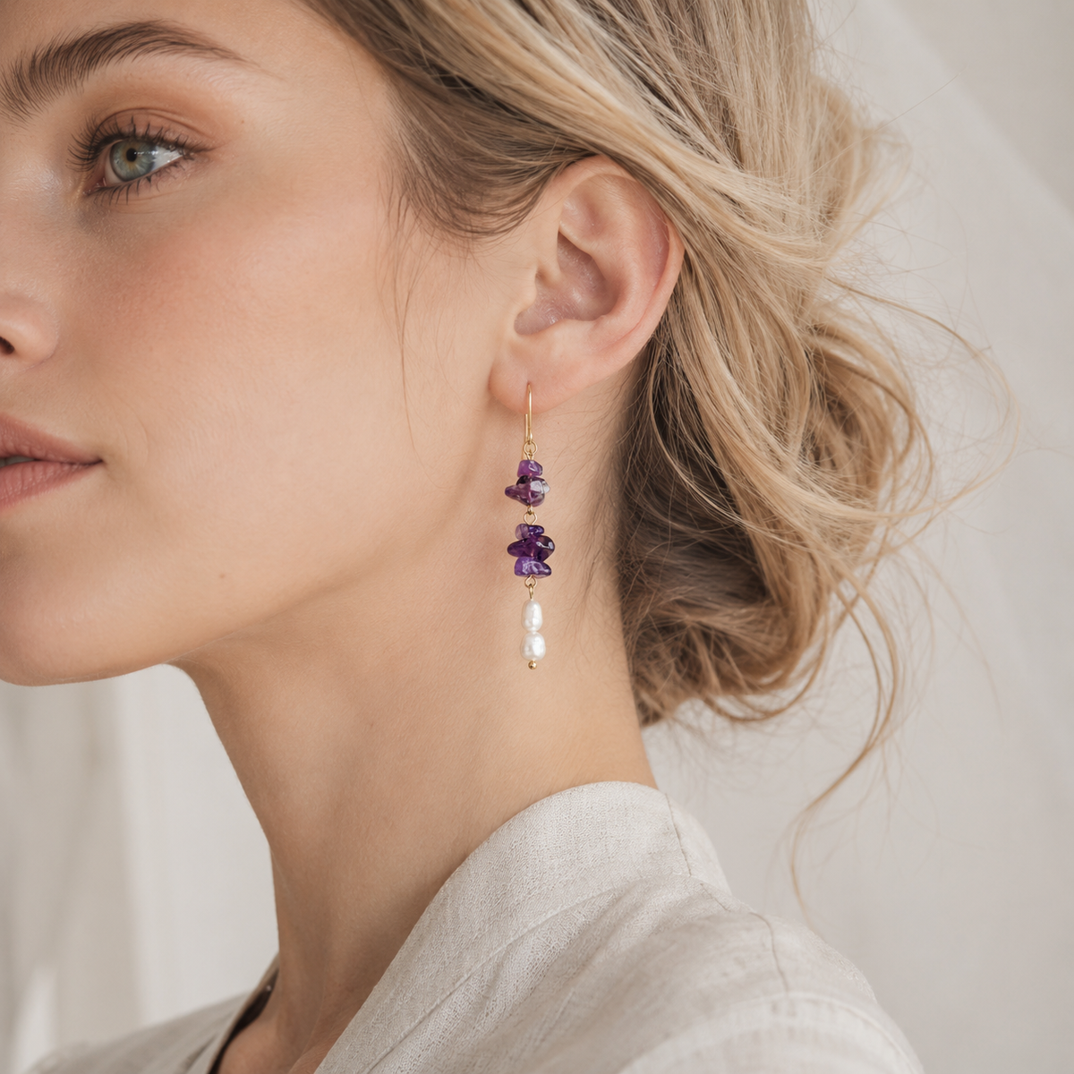 Lavender Pearl Tassel Earrings