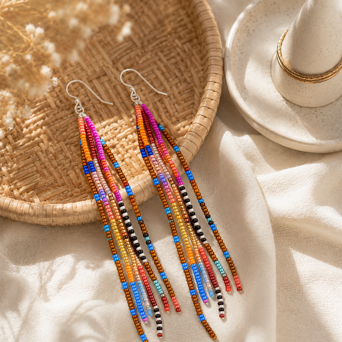 Colorful Boho Beaded Tassel Earrings