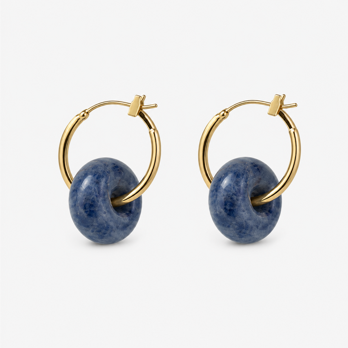 Blue Yellow Agate Hoop Earrings