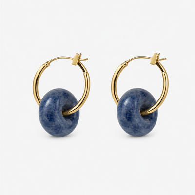 Blue Yellow Agate Hoop Earrings