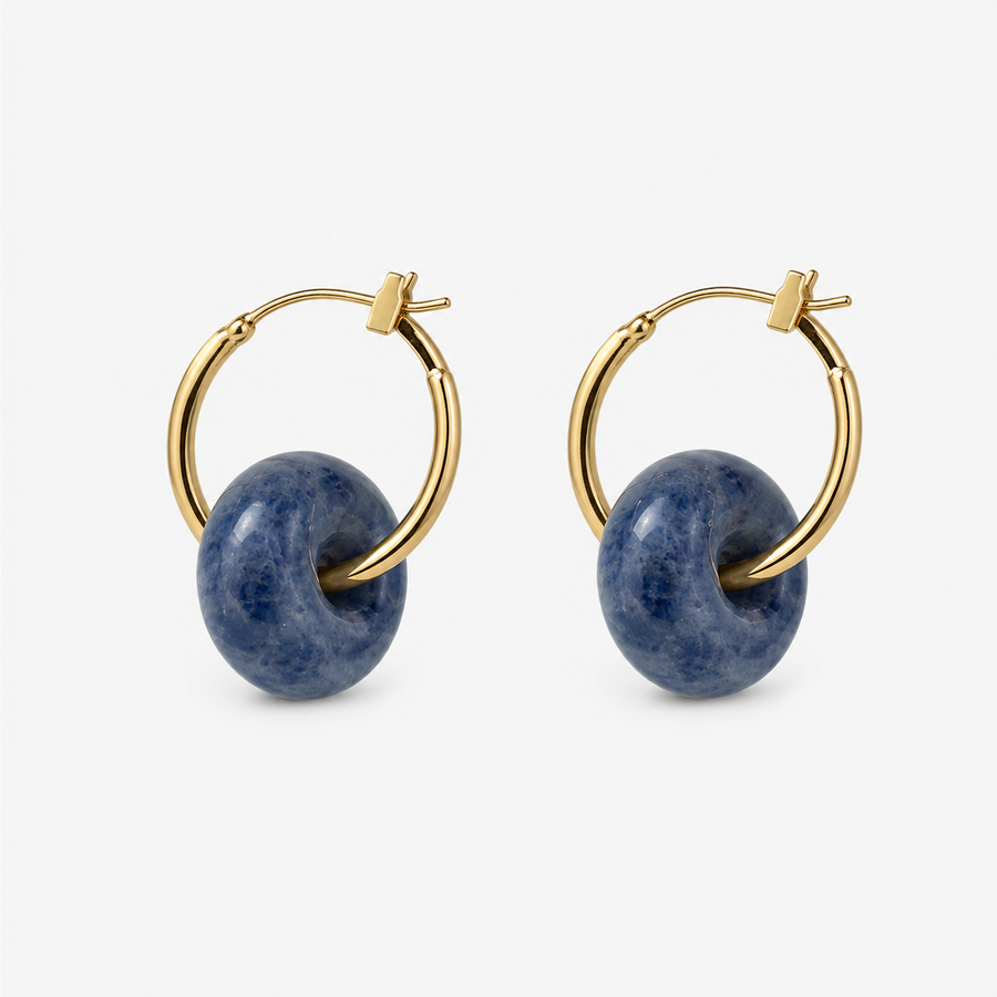Blue Yellow Agate Hoop Earrings