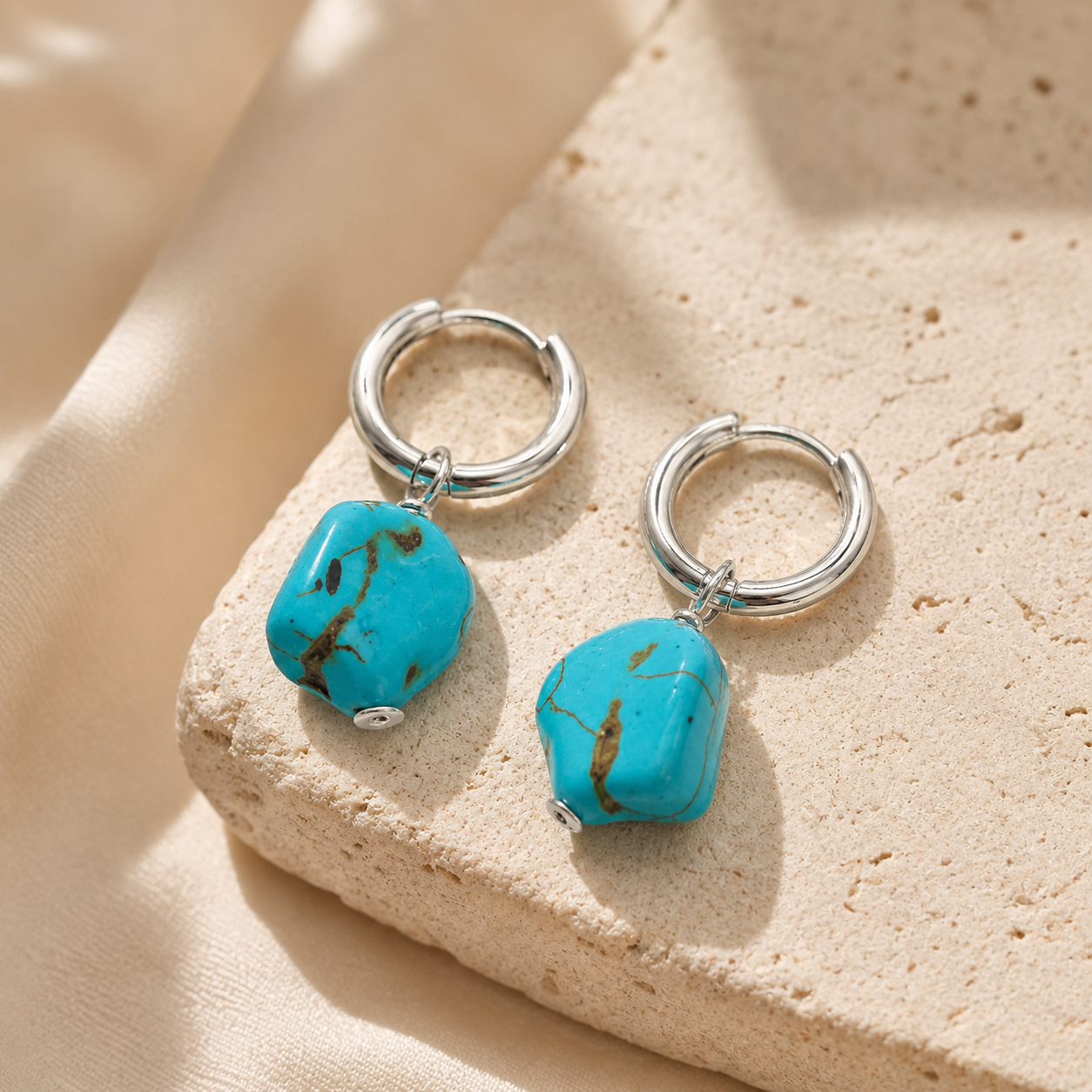 Turquoise Hoop Drop Earrings