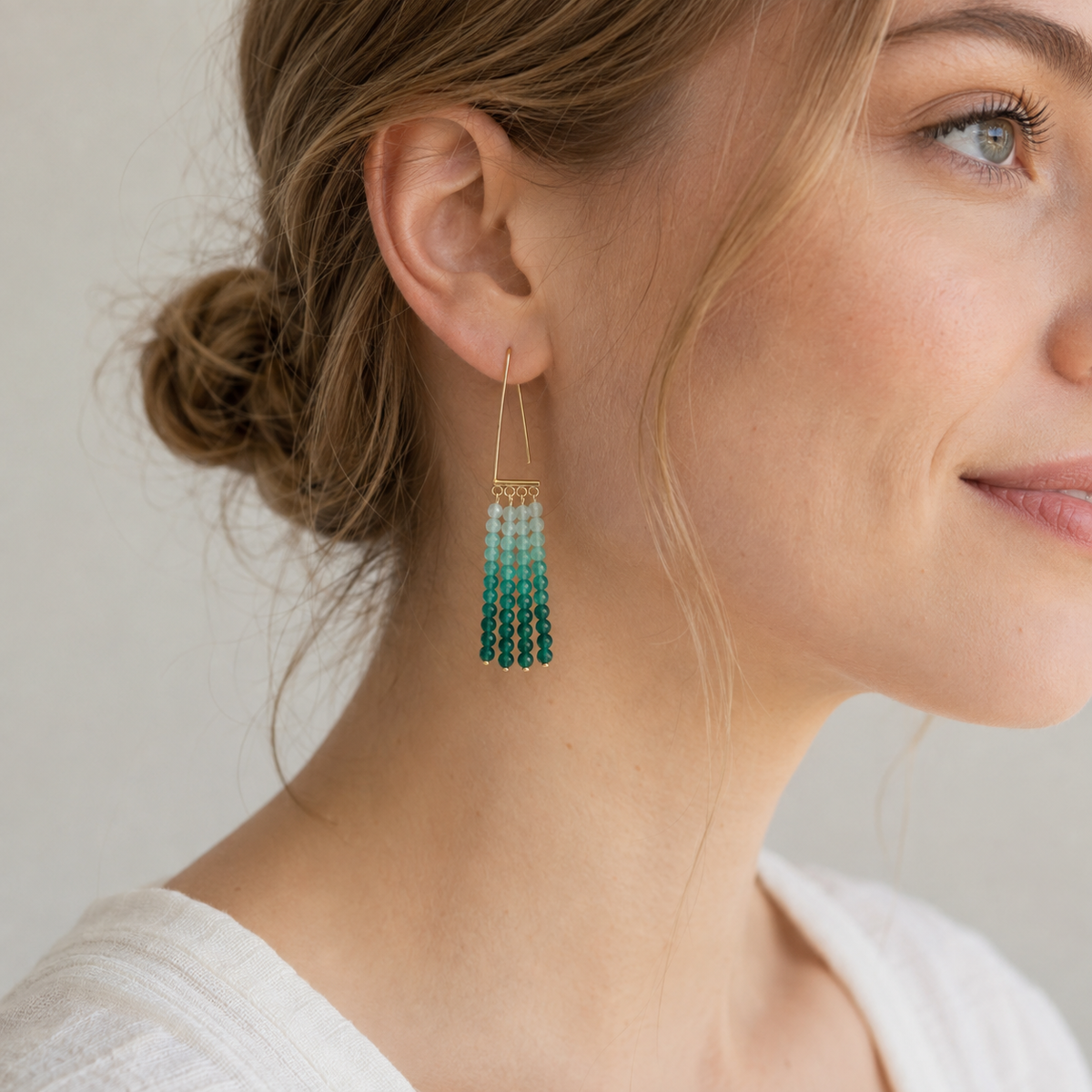 Gradient Green Natural Agate Tassel Earrings