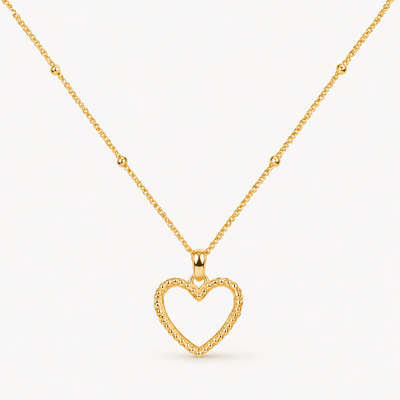 Beads Chain with Open Heart Pendant Necklace
