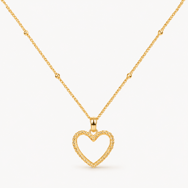 Beads Chain with Open Heart Pendant Necklace