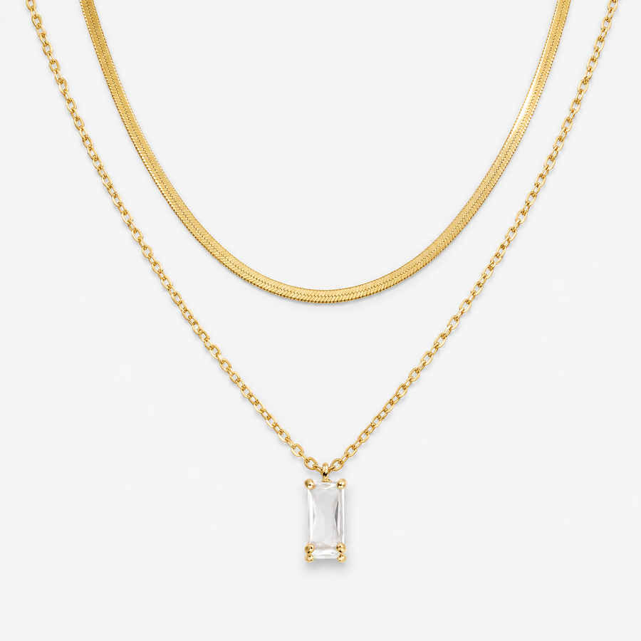 Layered Emerald CZ Pendant Necklace
