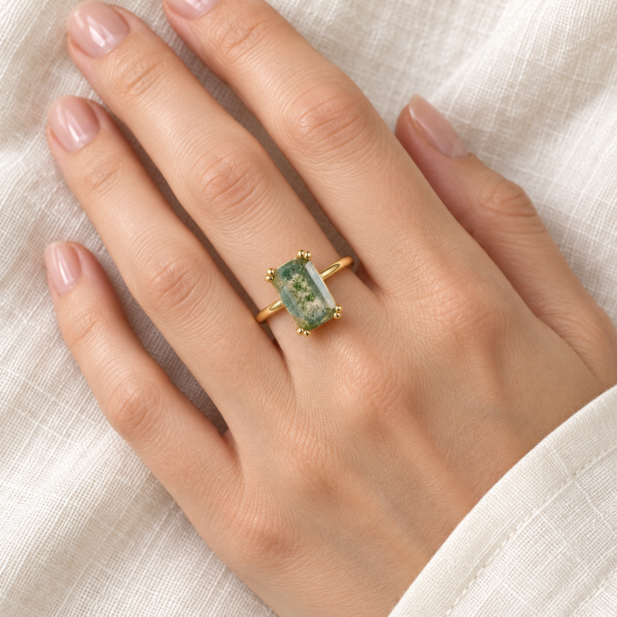 Emerald-Cut Green Agate Ring