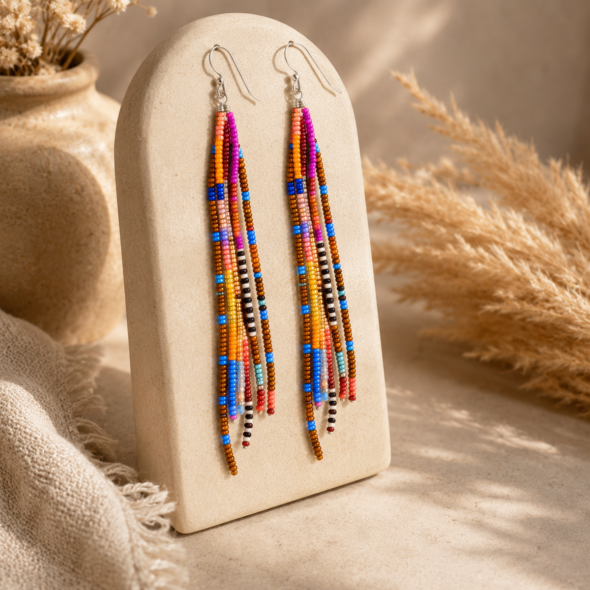 Colorful Boho Beaded Tassel Earrings