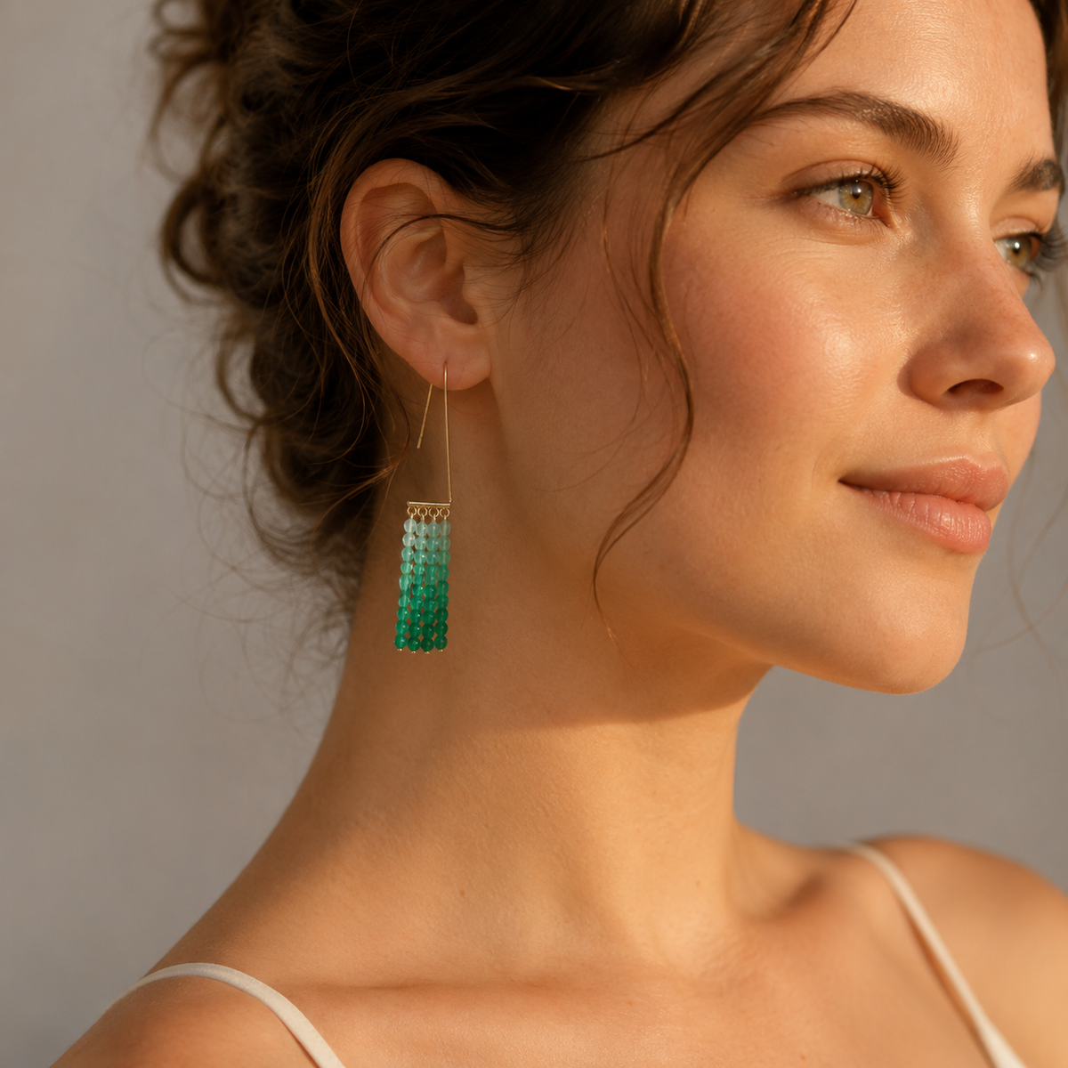 Gradient Green Natural Agate Tassel Earrings