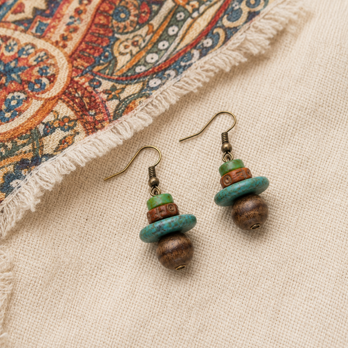 Tibetan Green Stone Bead Earrings